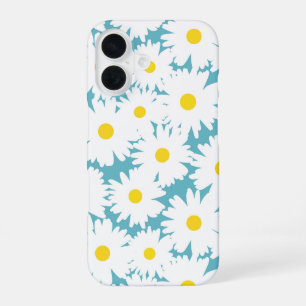 Negative Space Daisies white yellow on blue iPhone 16 Case