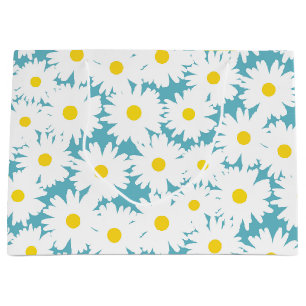 Negative Space Daisies white yellow on blue Large Gift Bag