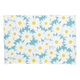 Negative Space Daisies white yellow on blue Pillowcase