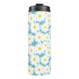 Negative Space Daisies white yellow on blue Thermal Tumbler