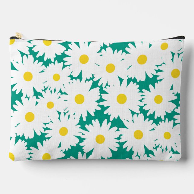 Negative Space Daisies white yellow on green Accessory Pouch (Front)