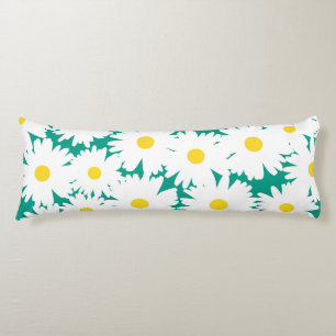 Negative Space Daisies white yellow on green Body Cushion
