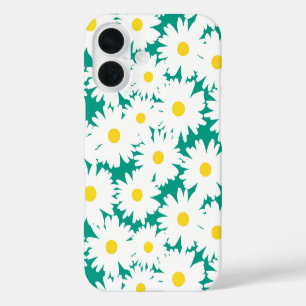 Negative Space Daisies white yellow on green iPhone 16 Case