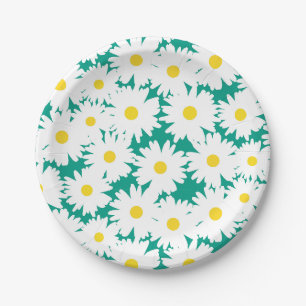 Negative Space Daisies white yellow on green Paper Plate