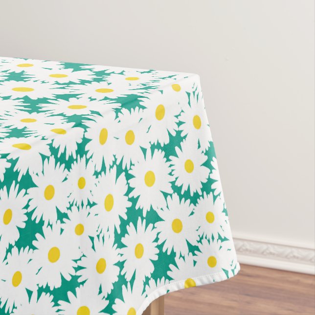 Negative Space Daisies white yellow on green Tablecloth (In Situ)