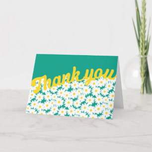 Negative Space Daisies white yellow on green Thank You Card