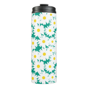 Negative Space Daisies white yellow on green Thermal Tumbler