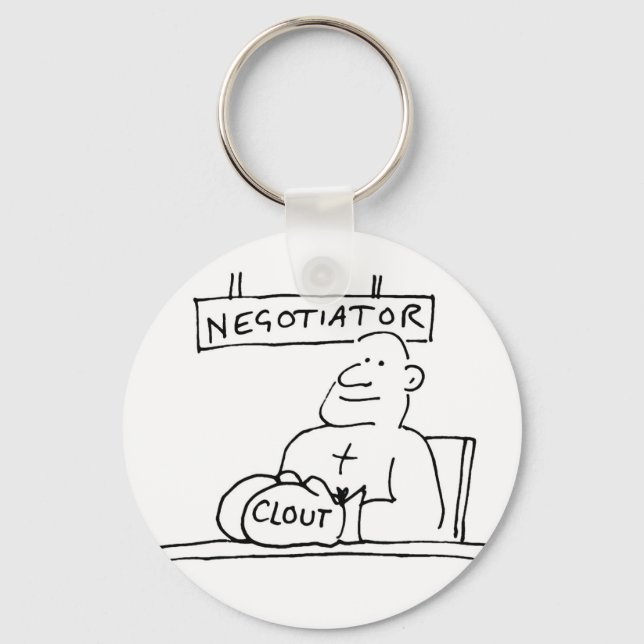 Negotiator at Desk has Boxing Glove with Clout Key Ring (Front)