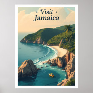 Negril Beach, Jamaica – Cliffside vintage travel Poster