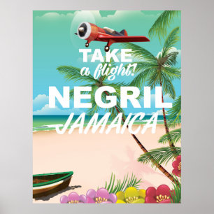 Negril Beach Jamaica vintage travel poster
