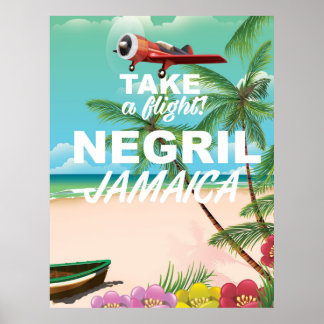 Negril Beach Jamaica vintage travel poster