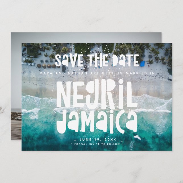 Negril Jamaica Beach Wedding Photo Save the Date Announcement (Front/Back)