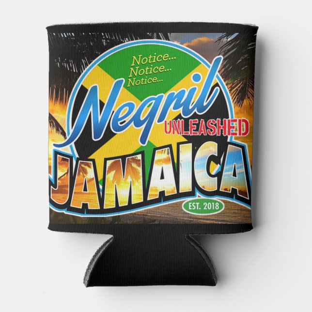 Negril unleashed Jamaica black logo can cosy Cooler (Front)