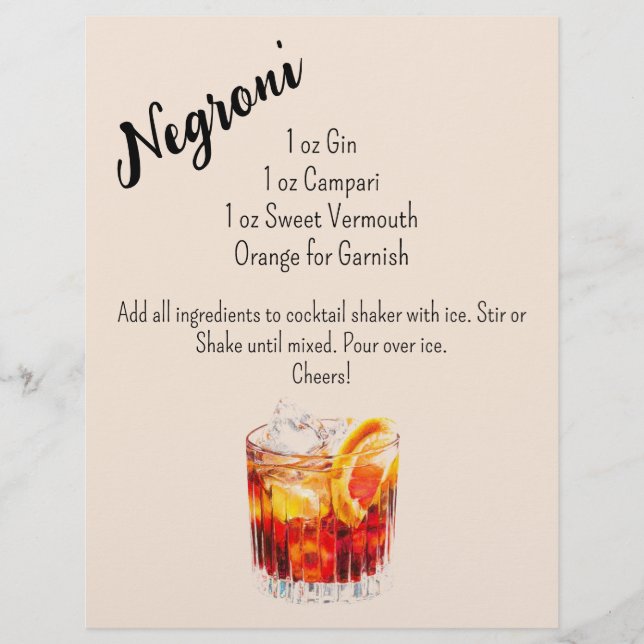 Negroni Bar Cart Sign (Front)