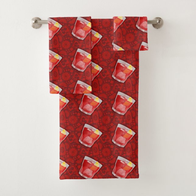 Negroni Cocktail Pattern Bath Towel Set (Insitu)