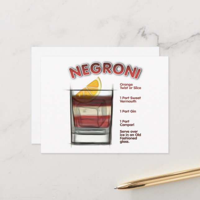 NEGRONI Cocktail Recipe Art Postcard (Front/Back In Situ)