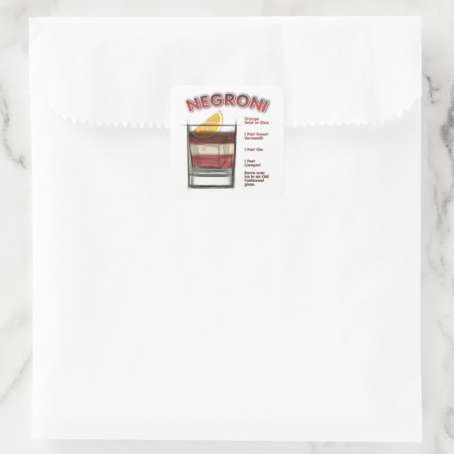 NEGRONI Cocktail Recipe Art Square Sticker (Bag)