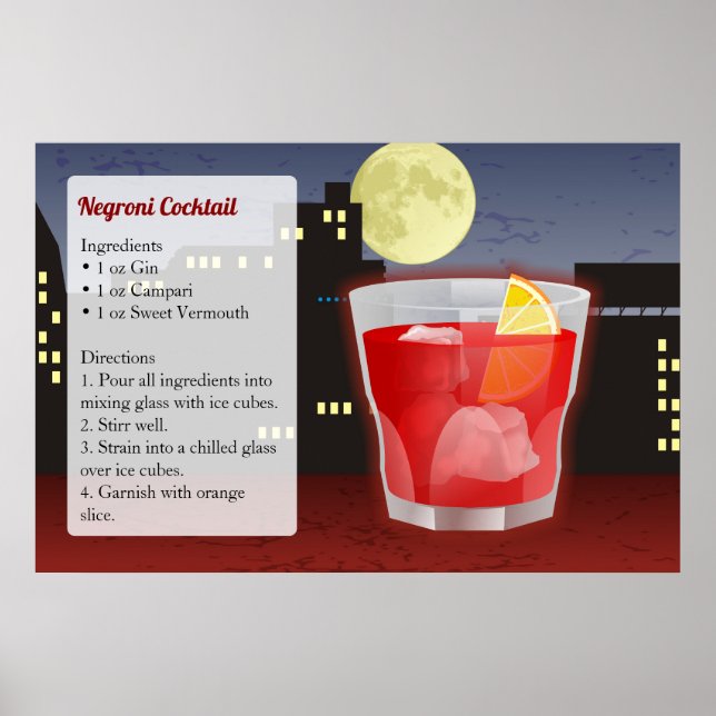 Negroni Cocktail Recipe Poster (Front)