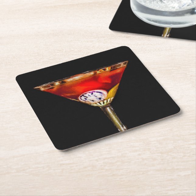 Negroni in Art Glass Square Paper Coaster (Angled)