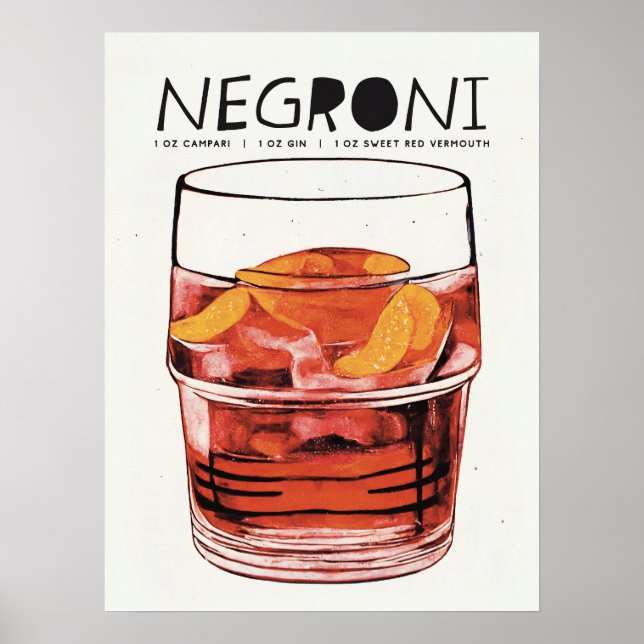Negroni Retro Art Big Glass Cocktail Poster (Front)