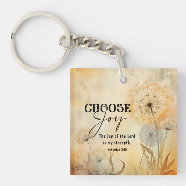 Nehemiah 8:10 Joy of the Lord Bible Verse Flowers Key Ring (Front)