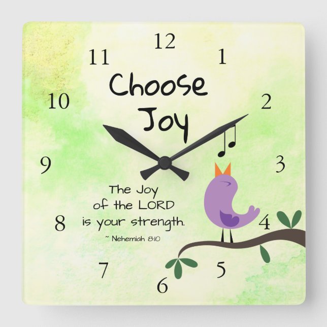 Nehemiah 8:10 Joy of the Lord is Your Strength Square Wall Clock (Front)