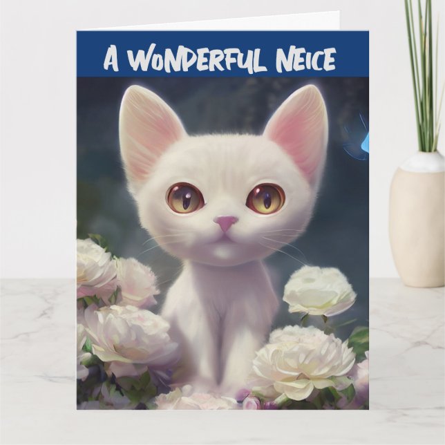 NEICE BIRTHDAY WHITE CAT Card (Front)