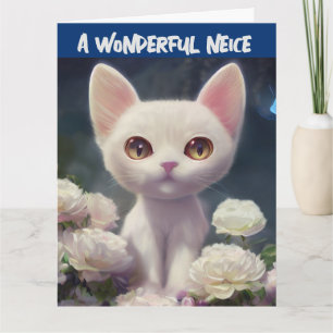 NEICE BIRTHDAY WHITE CAT Card