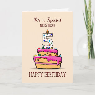 Neighbor 5th Birthday, 5 on Sweet Pink Cake Card
