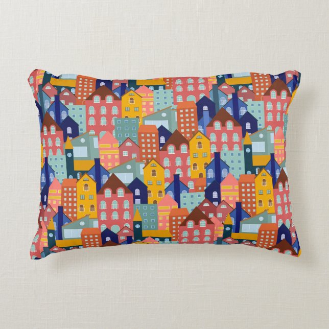 Neighborhood Block City Houses Pattern Decorative Cushion (Front)