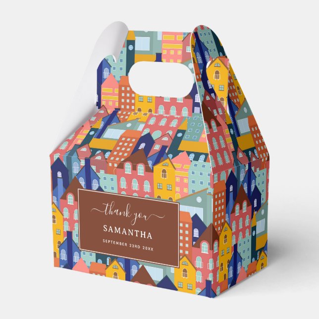 Neighborhood Block City Houses Pattern Favour Box (Front Side)