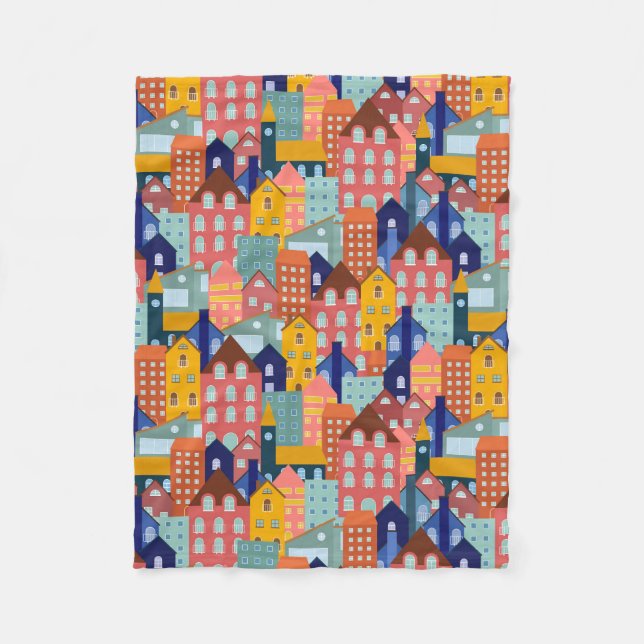 Neighborhood Block City Houses Pattern Fleece Blanket (Front)