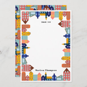 Neighborhood Block City Houses Pattern Thank You Card