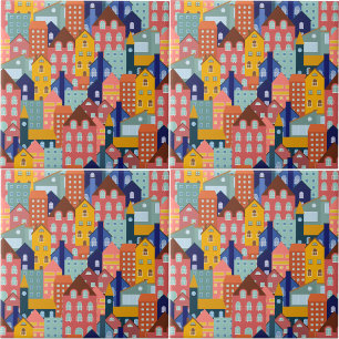 Neighborhood Block City Houses Pattern Tile