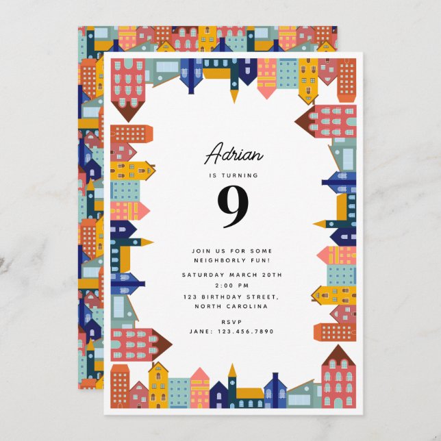 Neighborhood Block Party Kids Birthday Invitation (Front/Back)