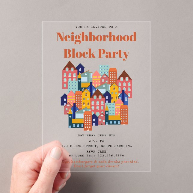 Neighborhood Block Party Meet Your Neighbors Acrylic Invitations (Insitu (Handheld))
