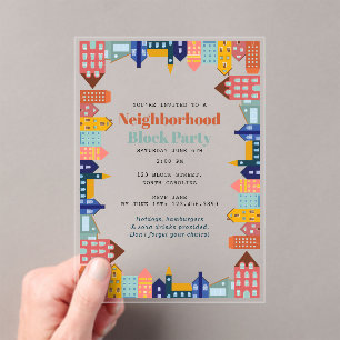 Neighborhood Block Party Meet Your Neighbors Acrylic Invitations