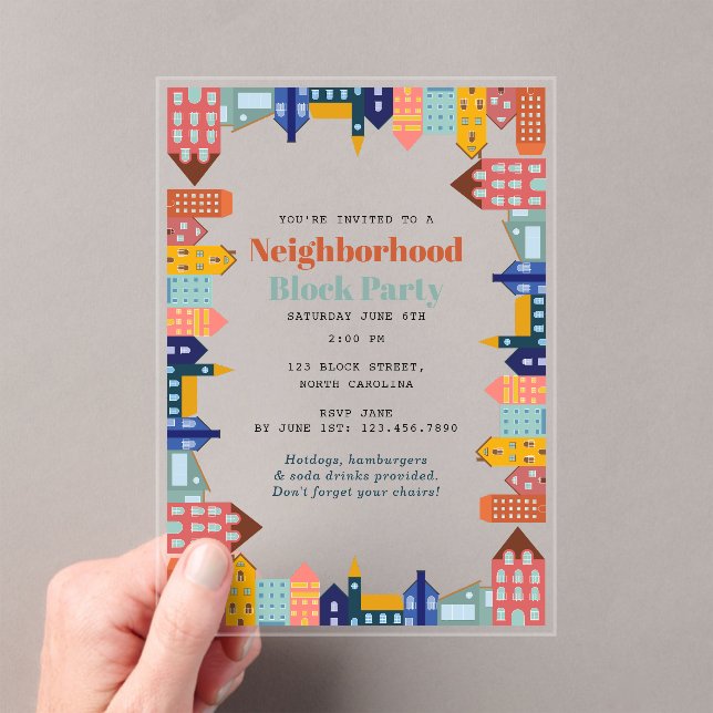 Neighborhood Block Party Meet Your Neighbors Acrylic Invitations (Insitu (Handheld))