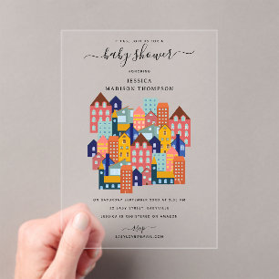 Neighborhood House Baby Shower Acrylic Invitations
