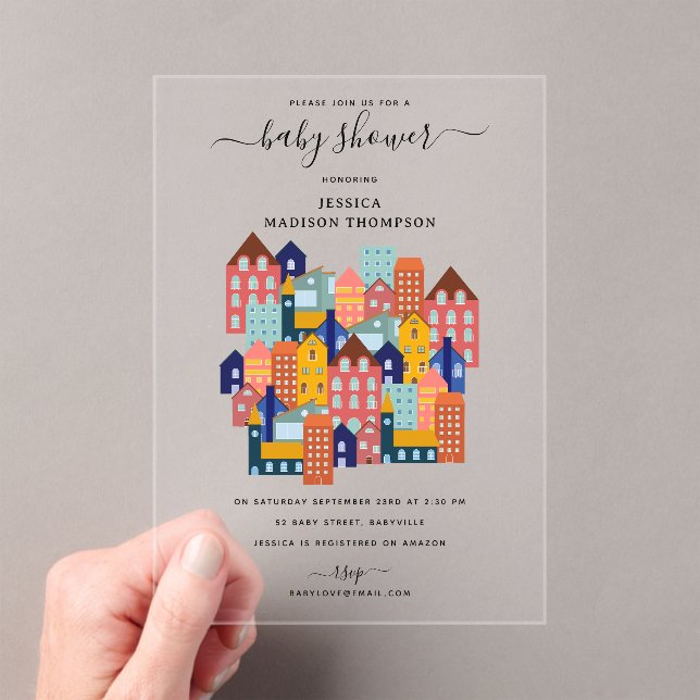 Neighborhood House Baby Shower Acrylic Invitations (Insitu (Handheld))
