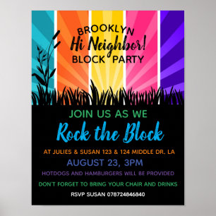Neighborhood rock the block Block Party Invitation Poster