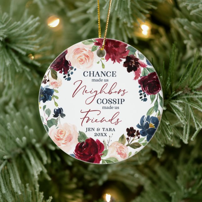 Neighbors To Friends Personalized Floral Wreath Ceramic Tree Decoration (Tree)