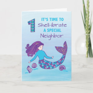 Neighbour 1st Birthday Sparkly Look Mermaid Card