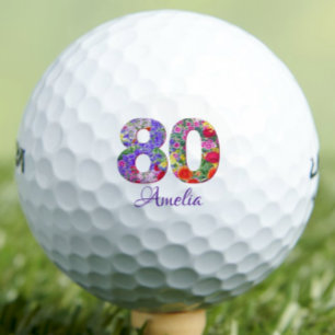 Neighbour 80th Birthday Gift, Floral Number Golf Balls