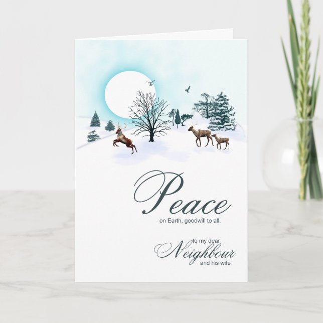 Neighbour and his wife, Christmas with reindeer Holiday Card (Front)