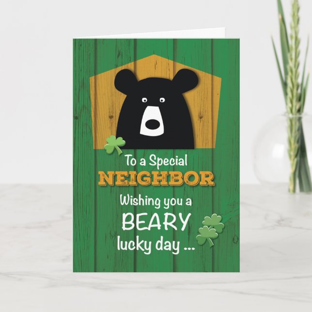 Neighbour Bear and Shamrocks on St. Patrick's Day Card (Front)