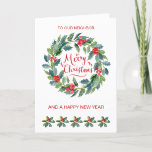 Neighbour, Christmas holly wreath Holiday Card