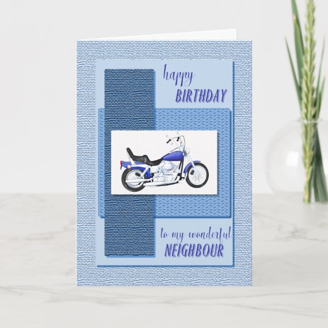Neighbour, motor bike birthday card (Front)