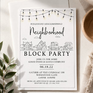 Neighbourhood Block Party Black White BBQ Invitation