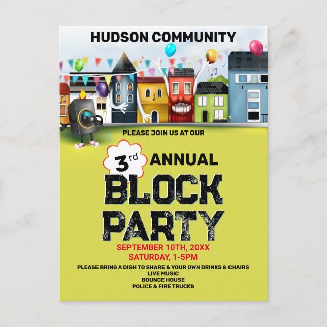 Neighbourhood Block Party Invitation Postcard (Front)